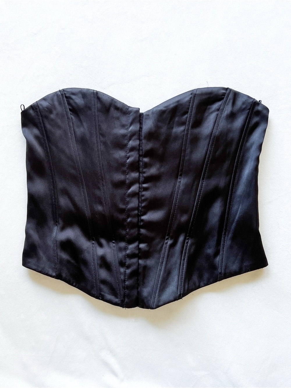 Zara Black Satin Strapless Corset Crop Top - Medium